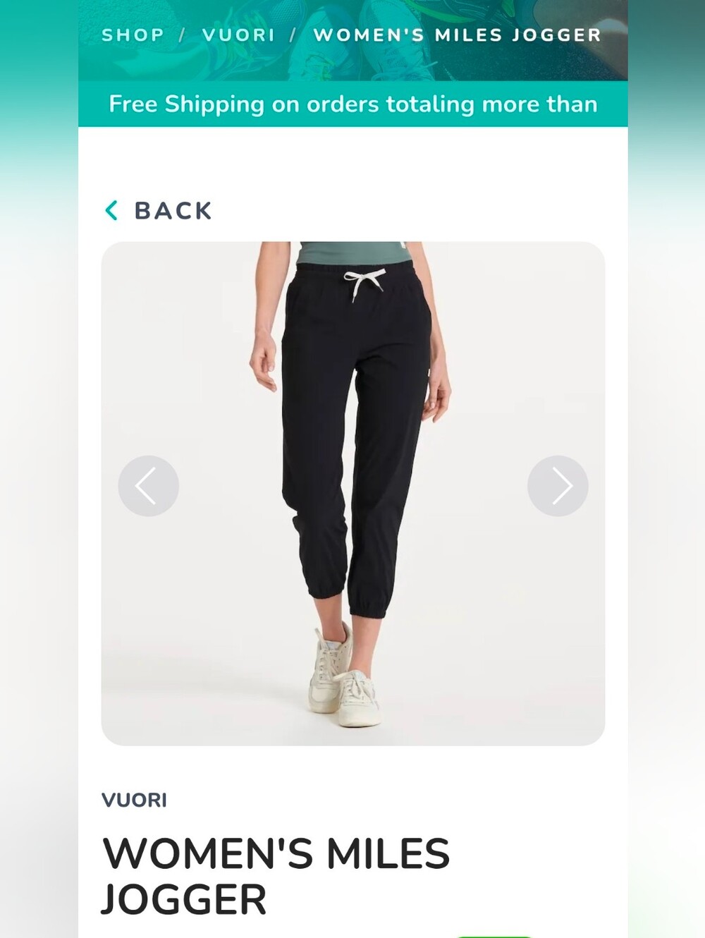 Vuori Women's Miles Jogger - Black - Size Small